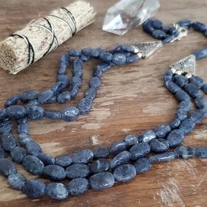 blue gemstone beaded boho strand necklace